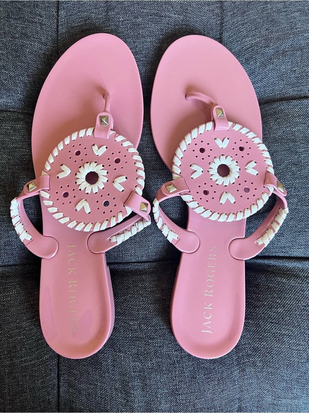 Jack Rogers Pink Sandals with White Braided Trim